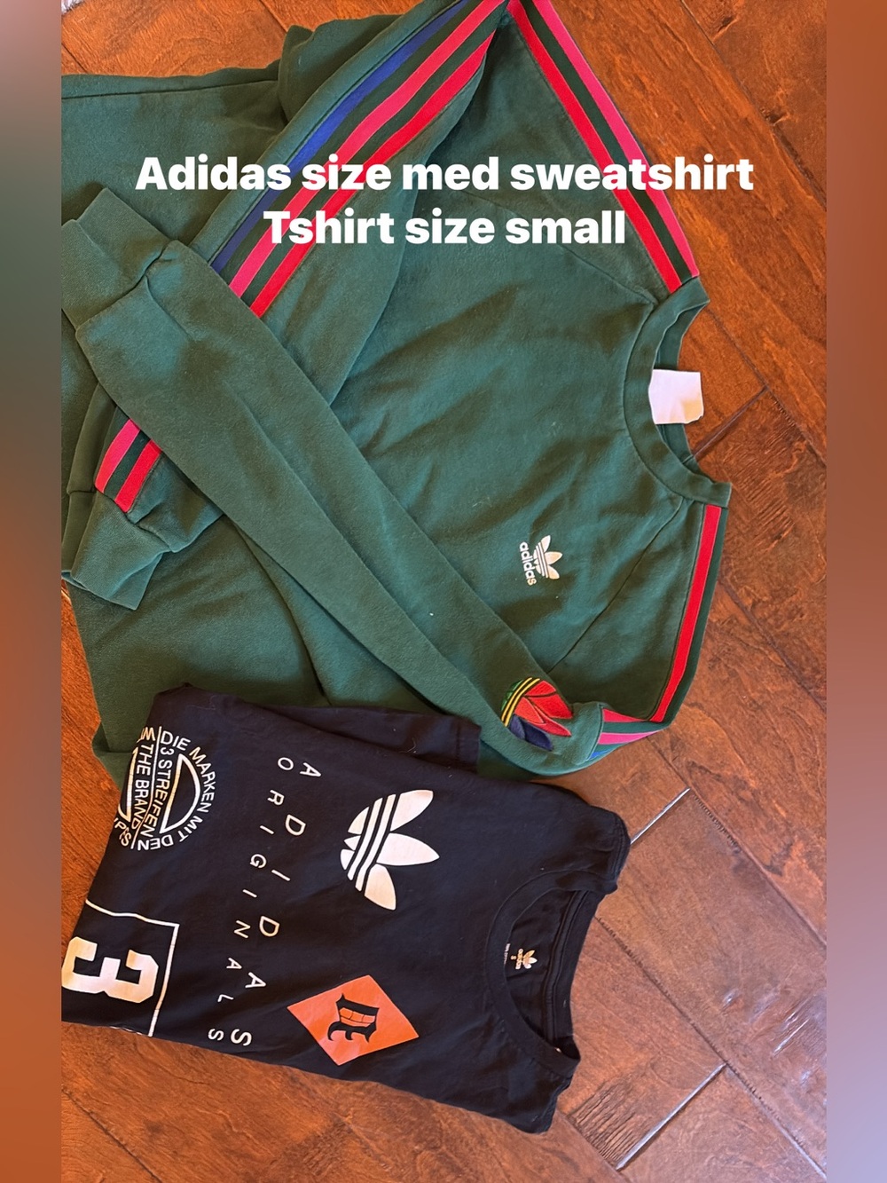 adidas Forest Green Crewneck Sweatshirt with Pink & Blue Stripes & Tshirt bundle